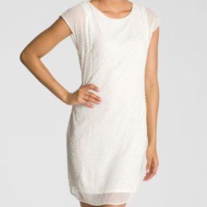 Pisarro Nights 100% Silk Chiffon Beaded White Dress - Size 6 P